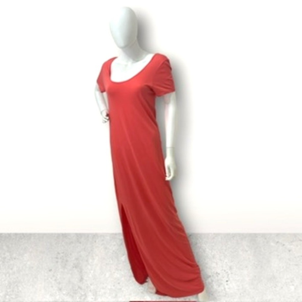 Michael Stars Coral Short Sleeve Scoop Neck Maxi Dress Side Slit Size M 9530